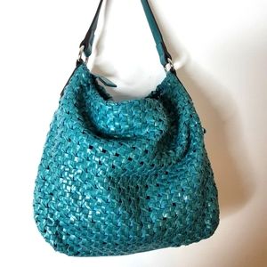 Abro teal weaved leather purse
